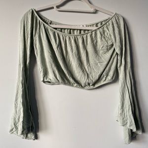 Soft Mint Off The Shoulder Flowy Sleeve Crop